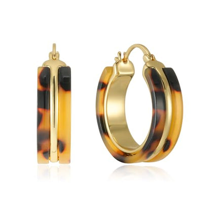 Dr's gift Chunky Leopard Print Earrings for Women 14K Gold Plated Statement Huggie Hoop Earrings Brown Acrylic Tortoise Resin Cheetah Trendy Jewelry - color: Leopard 2