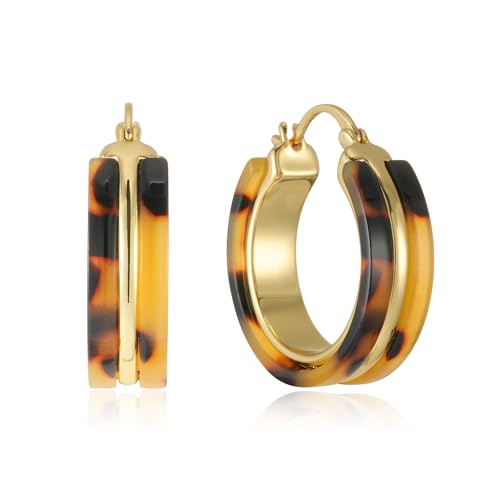 Dr's gift Chunky Leopard Print Earrings for Women 14K Gold Plated Statement Huggie Hoop Earrings Brown Acrylic Tortoise Resin Cheetah Trendy Jewelry - color: Leopard 2