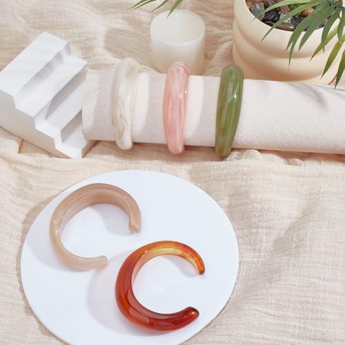 5Pcs Resin Cuff Bangles for Women 5 Colors Finished Bracelet Chunky Irregular Large Square Bracelets Colorful Fashion Open Geometric Wide Bracelet for Lady Holiday Charm Jewelry Set
