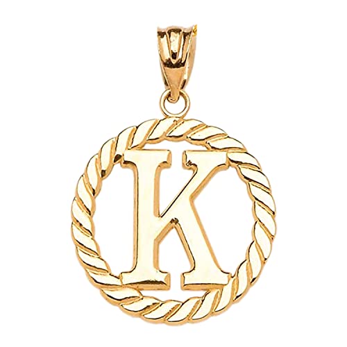 Polished 10k Yellow Gold Personalized Initial "A-Z" Roped Circle Charm Pendant - style: K