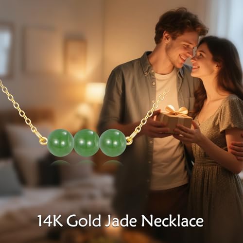KECHO 14K Real Gold Beads Pendant Necklace Solid Yellow Gold Jewelry Anniversary Birthday Gifts for Women - color: Green Jade 3