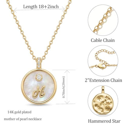 Initial Necklaces for Women Mother of Pearl Gold Letter Necklace Pendant - color: Letter H