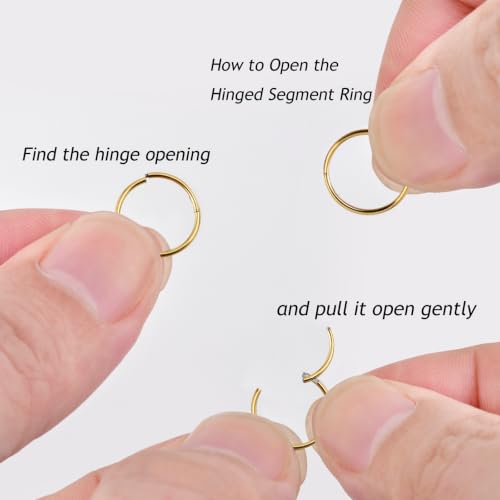 Lantine Nose Rings Hoops set for Women Set 316L Surgical Steel Septum Rings Rook Daith Tragus Piercing Jewelry Hinged Cartilage Hoop Earrings - color: 5Pcs Gold, size: 16G 8mm