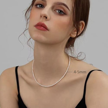 White Genuine Freshwater Cultured Pearl Necklace For Women And Men | Full Sizes from 3mm to 14mm Freshwater Pearls, AAA Grade & Above, A Love Gift Choice For Anniversaries And Birthdays - size: 4mm