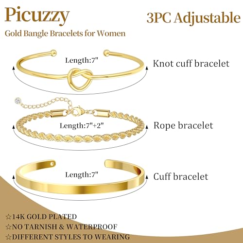 14K Gold Plated Stackable Bangle Bracelets for Women | Dainty Cuff Bracelets, Stackable for Women, Waterproof Bracelet Stack, Gold Jewelry Gifts Trendy Adjustable Accessories - color: 3-layer-E-Gold