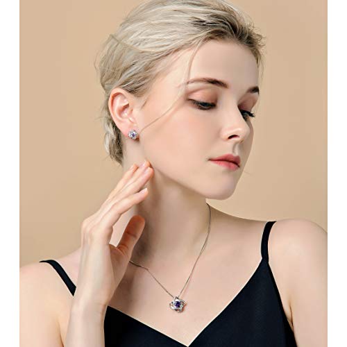 AMYJANE Bridal Jewelry Set for Women - Crystal Cubic Zirconia Love Knot Necklace Stud Earrings Elegant CZ Jewelry Set for Wedding Bride Bridesmaids Gift Set - color: Amethyst(14k White Gold Plated)