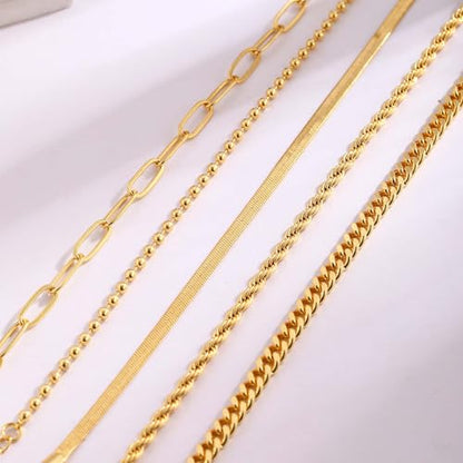 Cuzmly Bracelets for Women, Waterproof 14K Gold/Silver Plated Stackable Bracelets for Women Non Tarnish Trendy Dainty Paperclip Figaro Box Herringbone Hand Chain Bracelet Pack Stack Adjustable Jewelry for Women - style: 5 Rope