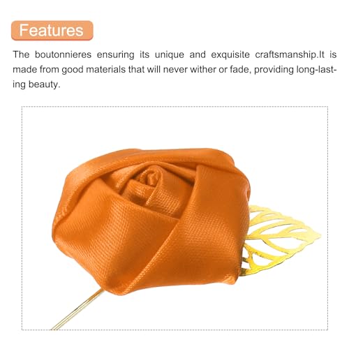 MECCANIXITY Groom Boutonnieres Rose Boutonnieres Pins for Wedding - color: Orange