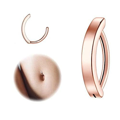 Clicker Belly Button Ring Hoop Belly Button Ring 14G Navel Ring | Surgical stainless steel hinged belly button ring for belly button piercing, navel body jewelry for women and men - color: A-Rose gold