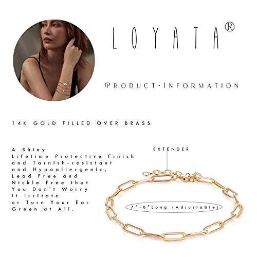 LOYATA Chain Bracelet Gold Link 14K Gold Plated Dainty Pearl Bracelet Simple Jewelry Gift for Women - style: Paperclip