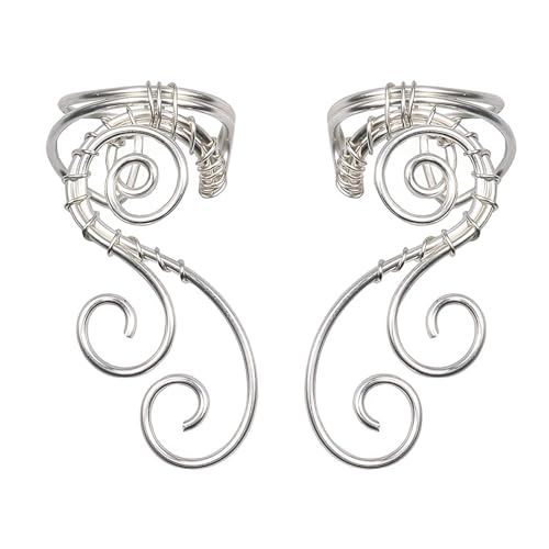 Handmade Ear Cuff Earrings, OwMell Elf Ear Cuffs No Piercing Hypoallergenic Simple Rolled Earrings Fantasy Costume for Party Wearing - style: New Sliver