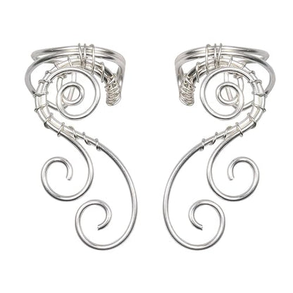 Handmade Ear Cuff Earrings, OwMell Elf Ear Cuffs No Piercing Hypoallergenic Simple Rolled Earrings Fantasy Costume for Party Wearing - style: New Sliver