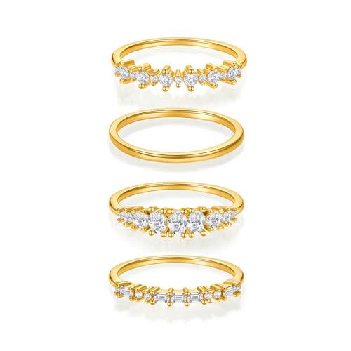 Cicy Bell Stackable Rings for Women 18K Gold Plated Non Tarnish Ring Set | Dainty Cubic Zirconia,Promise Wedding Engagement Rings, Statement Thin Rings,Trendy Jewelry Gifts - color: Gold-Style A, size: 7