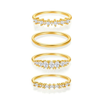 Cicy Bell Stackable Rings for Women 18K Gold Plated Non Tarnish Ring Set | Dainty Cubic Zirconia,Promise Wedding Engagement Rings, Statement Thin Rings,Trendy Jewelry Gifts - color: Gold-Style A, size: 6