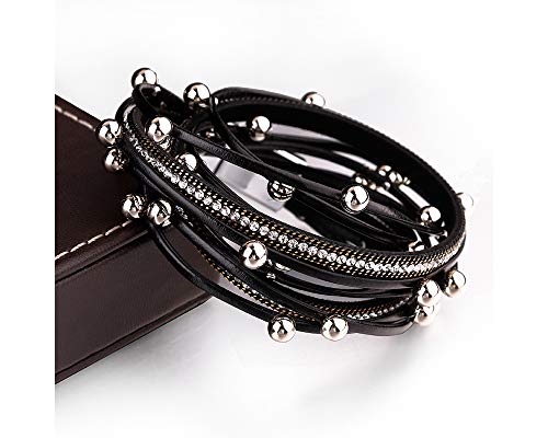 Fesciory Leather Wrap Bracelets for Women, Boho Western Layered Jewelry | Layered leather cuff bracelets, Easy on and off, Boho western style, Daily wear, Gift for women - color: Black 2