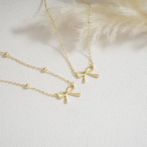 Thaivor Necklace for Women Dainty Bow Necklace 14K Gold Plated Cute Choker Small Pendant Charm Necklaces Teen Gift Trendy Stuff Personalized Jewelry Gifts - color: Gold-Bead-6