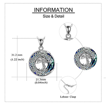 Tree of Life Necklaces S925 Sterling Silver Crystal Tree of Life Pendant Necklace Celtic Knot Moon Tree of Life Jewelry for Women Gifts - color: Blue