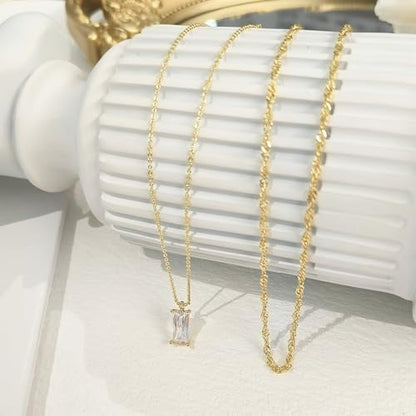 Luxval Diamond Pendant Gold Necklace for Women，Dainty 18k Gold Plated Choker Necklaces Simple Gold Jewelry Gifts for Women - color: Gold-Birthstone Layered