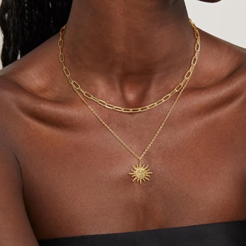 CHESKY Layered Necklaces for Women Trendy, Dainty 14k Gold Plated Pendant Necklace Layering Necklace for Women Non Tarnish Hypoallergenic Sun Gold Necklace Stack Gold Jewelry for Women Gifts - style: Sun-God2