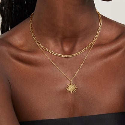 CHESKY Layered Necklaces for Women Trendy, Dainty 14k Gold Plated Pendant Necklace Layering Necklace for Women Non Tarnish Hypoallergenic Sun Gold Necklace Stack Gold Jewelry for Women Gifts - style: Sun-God2