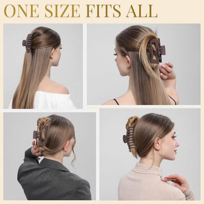 Brown Hair Clips for Women - 8 Pack 4.3 Inch Large Matte Banana Claw Clips for Women Thin Thick Curly Hair, Big Strong Hold jaw - color: Dark brown