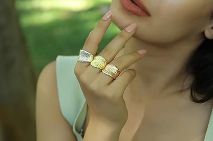 Handmade Hammered Sterling Silver Wide Band Ring - color: Brass (Silver)