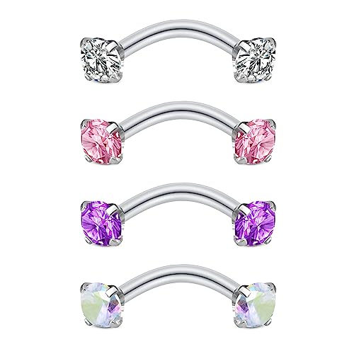 Rook Piercing Jewelry Rook Earrings for Women Eyebrow Rings Surgical Steel Vertical Labret Jewelry 16g 14g Curved Barbell Snug Daith Surface Tragus Piercing Jewelry Silver Gold - color: A3-4pcs-colorful diamond