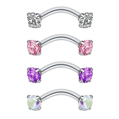 Rook Piercing Jewelry Rook Earrings for Women Eyebrow Rings Surgical Steel Vertical Labret Jewelry 16g 14g Curved Barbell Snug Daith Surface Tragus Piercing Jewelry Silver Gold - color: A3-4pcs-colorful diamond