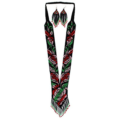 Long Beaded Necklace – Boho Native Handmade Seed Bead Tassel Necklace, Bohemian Large Statement Beaded Necklace for Women and s - color: Pattern 11