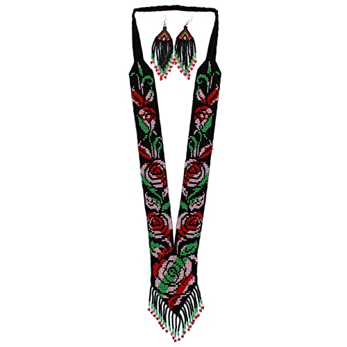 Long Beaded Necklace – Boho Native Handmade Seed Bead Tassel Necklace, Bohemian Large Statement Beaded Necklace for Women and s - color: Pattern 11