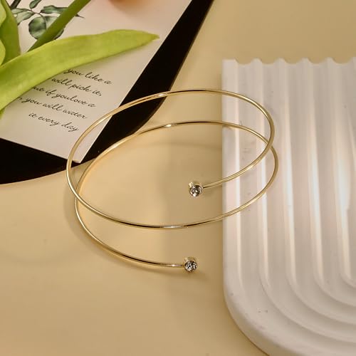Todenb Upper Arm Cuff for Women Minimalist Adjustable Arm Band Gold Silver Arm Cuff Multi-Layer Arm Bracelet Upper Arm Jewelry - color: Gold Zircon