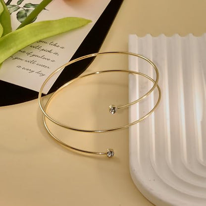Todenb Upper Arm Cuff for Women Minimalist Adjustable Arm Band Gold Silver Arm Cuff Multi-Layer Arm Bracelet Upper Arm Jewelry - color: Gold Zircon