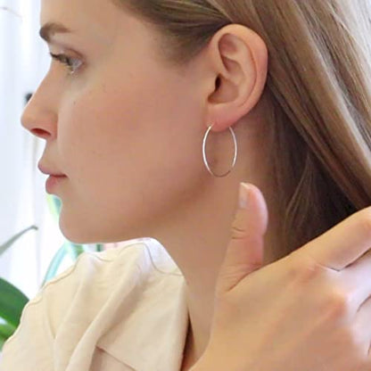 Thin Hoop Earrings for Women - Lightweight Wire Threader Loop Drop Dangles | Plated in 18K Gold or 925 Sterling Silver, Hypoallergenic and Safe for Sensitive Ears - color: 925 Silver Plated - 1" inch