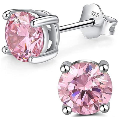 Authentic Sterling Silver Birthstone Stud Earrings 6mm/0.84 Carat Cubic Zirconia Imitation Diamond Gemstone Hypoallergenic Nickel Free Tarnish Resistant Women Men Fine Jewelry - color: October