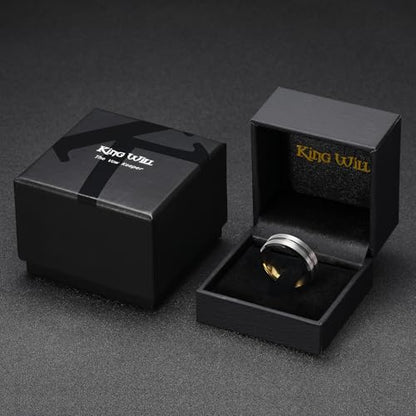 King Will Mens 8mm Cross Groove Tungsten Carbide Wedding Ring | Rose Gold, 8mm, Grooved, Comfort Fit, Cross design, Everyday Wear - color: Gunmetal-Gold Plated 8mm