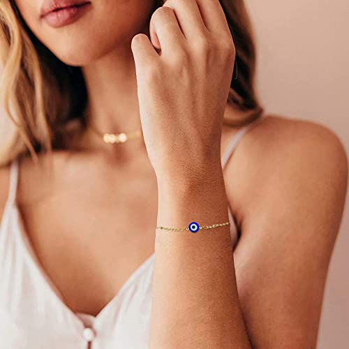 Fesciory Evil Eye Bracelet for Women, Gold Plated Adjustable Chain Jewelry | Blue Evil Eye Charm Bracelet, Lucky Amulet Symbolism, Dainty Adjustable Chain, Daily wear, Jewelry gifts - color: Gold-9