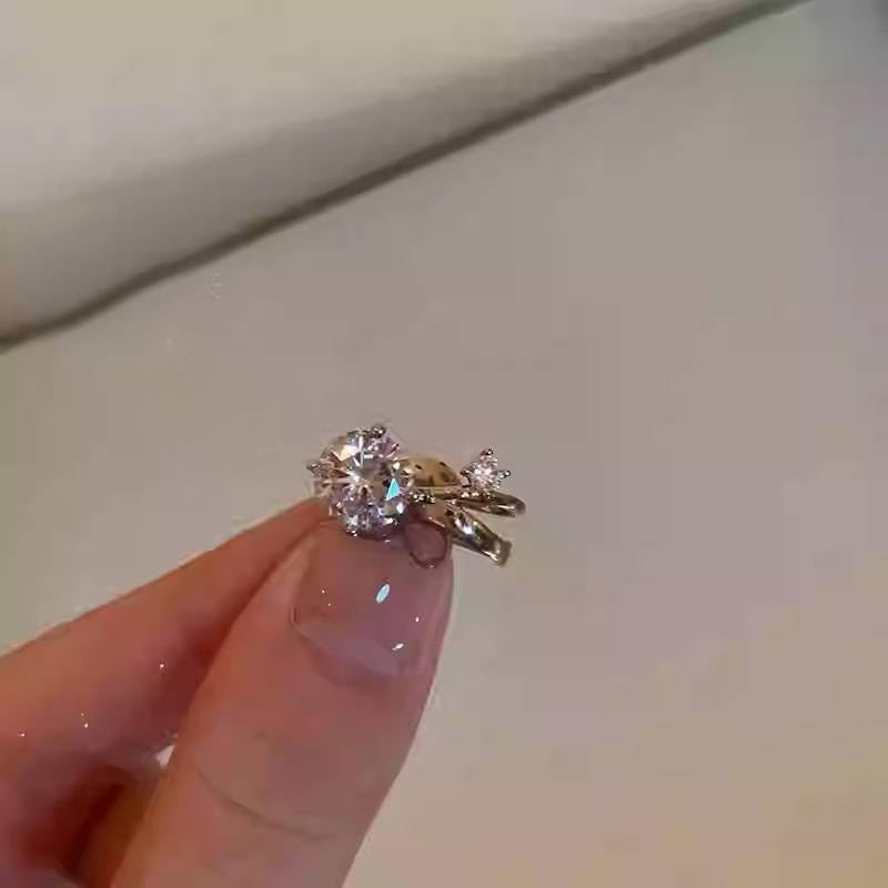 18K Gold Plated Cubic Zirconia Ear Cuff for Women – Non-Pierced Double Row Cartilage Clip-On Earrings, Dainty Silver-Tone Cuff Jewelry, Minimalist Adjustable Wrap Earrings for Daily Wear