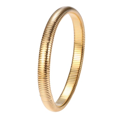 NMQLX Women's Elastic Bangle Bracelets: Stainless Steel Gold Chunky Wristband Bracelets - color: Gold - 8mm