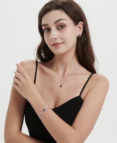 Cubic Zirconia LOVE Heart Jewelry Set Earrings Necklace Bracelet Set for Women Prom Wedding Party Anniversary Birthday - color: black