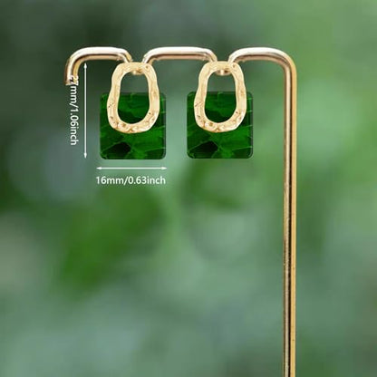 70s 80s Acrylic Hollow Round Geometric Dangle Drop Earrings Retro Square Oval Stud earrings For Women - style: Green
