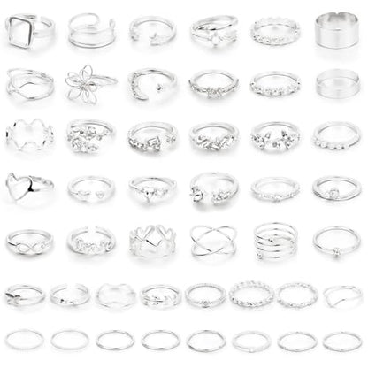 CHICUTIE Gold Knuckle Rings Set For Women Stackable Joint Finger Midi Rings Dainty Cubic Crystal Zirconia Simple Hollow Twist Cute Rings Pack Jewelry Gift - style: 46pcs Silver