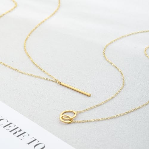 Layered Gold Silver Necklaces for Women, Stackable Stack 14K Real Gold Plated Silver Chain Necklace Diamond Circle CZ Layering Pendant Necklaces Trendy Gold Jewelry Set Gifts - color: gold, style: 2PC-Double cicle