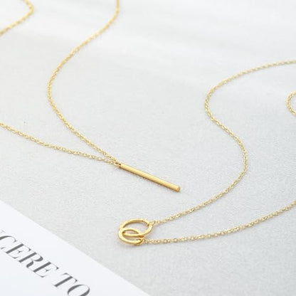 Layered Gold Silver Necklaces for Women, Stackable Stack 14K Real Gold Plated Silver Chain Necklace Diamond Circle CZ Layering Pendant Necklaces Trendy Gold Jewelry Set Gifts - color: gold, style: 2PC-Double cicle