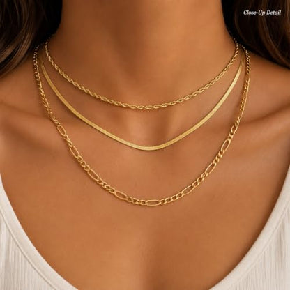 Gold Neklace Stack Dainty Gold Herringbone Necklace for Women Layered Paperclip Chain Necklaces Rhinestone Drop Simple Jewelry Gifts for Women - color: A8:3pcs