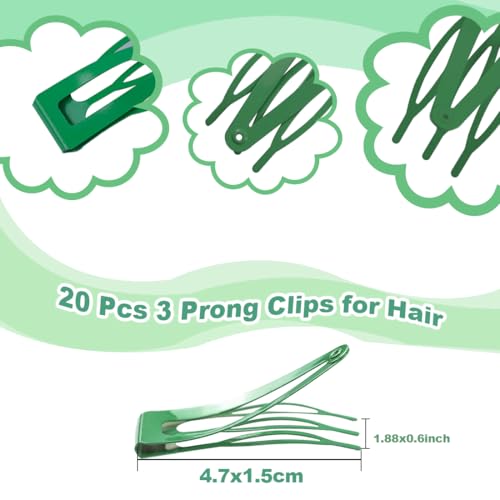 20 Pcs Snap Hair Clips for Women Snap Hair Barrettes Double Grip Hair Clips 3 Prong Clips for Hair Barrettes for Women Girls (Green) - color: Green