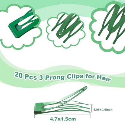 20 Pcs Snap Hair Clips for Women Snap Hair Barrettes Double Grip Hair Clips 3 Prong Clips for Hair Barrettes for Women Girls (Green) - color: Green