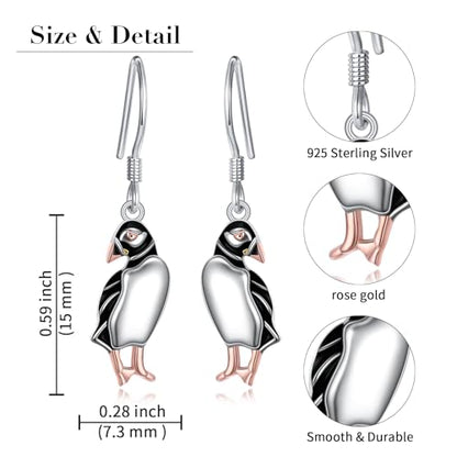 S925 Sterling Silver Cute Bird Earrings for Women Jewelry - color: White-Puffins