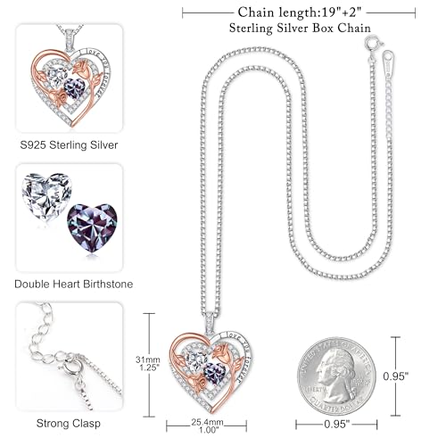 Iefil Heart Birthstone Necklace for Women - Double Birthstone Jewelry | 925 Sterling Silver, Gift Box Packaging, Anniversary Birthday Gifts for Women Wife Mom - color: 04-06-Apr-Jun Birthstone