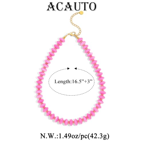 Acrylic Beaded Necklace for Women,Beach Strand Jewelry Gifts | Statement Necklace,Cute Trendy Handmade Jewelry for Women,Chunky Beaded Necklace,Resin Beads Choker - color: Pink