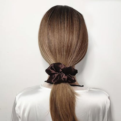 Sufermoe 6 Pcs Satin Silk Hair Scrunchies, 4.5 Inch, Dark Brown, Hair Accessories for Women and Girls - color: Dark Brown